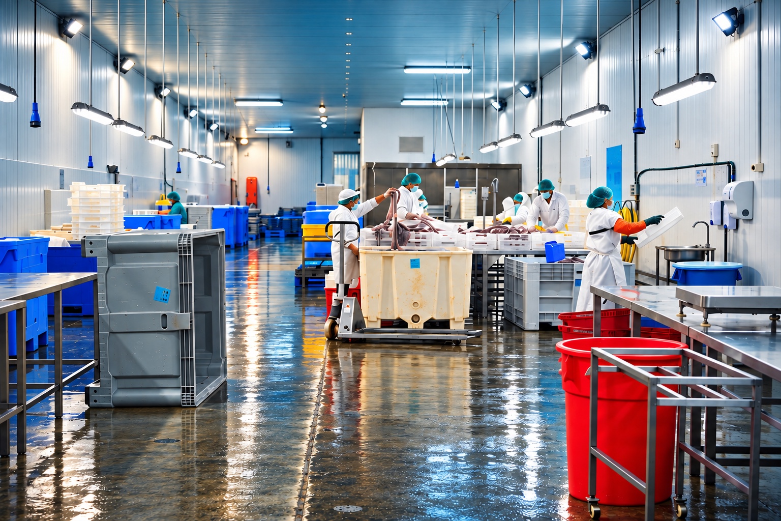 Sala de proceso de Pesquera Supercetus con personal trabajando